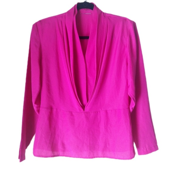 Vintage Tops - VINTAGE Magenta Polyester Long Sleeve Blouse - Brand Tag Has Been Removed
